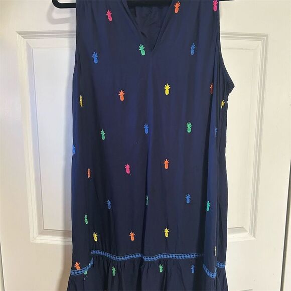 Crown & Ivy Women's XL Blue Pineapple Embroidered Peasant Dress - Picture 1 of 7